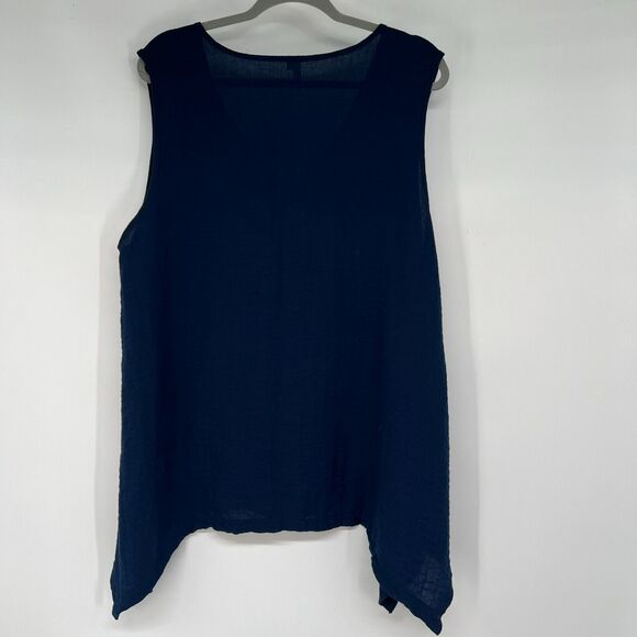 Lulu-B Tunic Tank Top Womens 1X Navy Blue Shark Bite Slit Hem V Neck Sleeveless - Picture 3 of 8